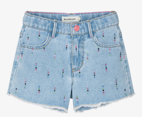 Billieblush -  Blue Denim Shorts with Colorful Rhinestones