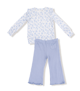 Angel Dear - Romi Floral Ruffle Shoulder Flare Pant Set