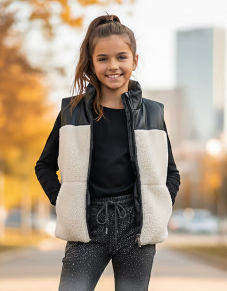 Tweenstyle by Stoopher - SHERPA/PLEATHER PUFFER VEST