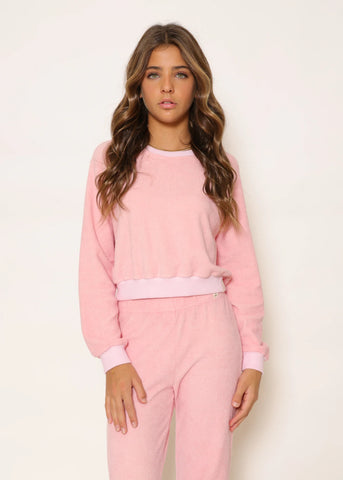 Kaveah - Terry Cloth Cropped Crewneck - Pink Icing