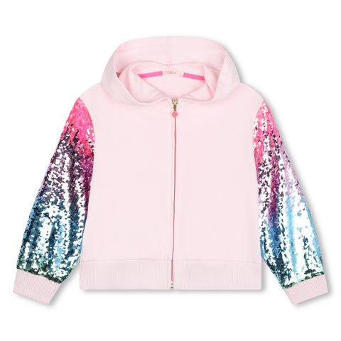 Billieblush Apparel - Hooded Zip Sweatshirt with Sequin Sleeves