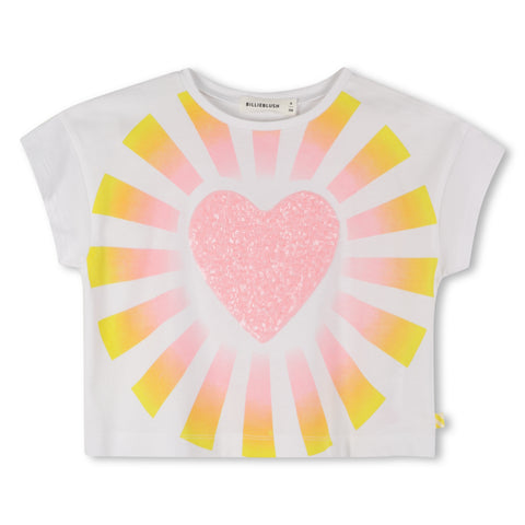 Billieblush - White Cotton Sequin Heart T-Shirt