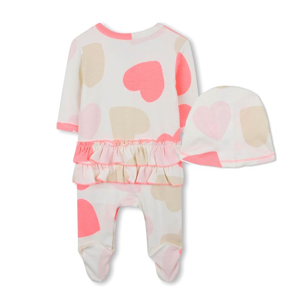 Billieblush - Heart Print Footie with Matching Cap