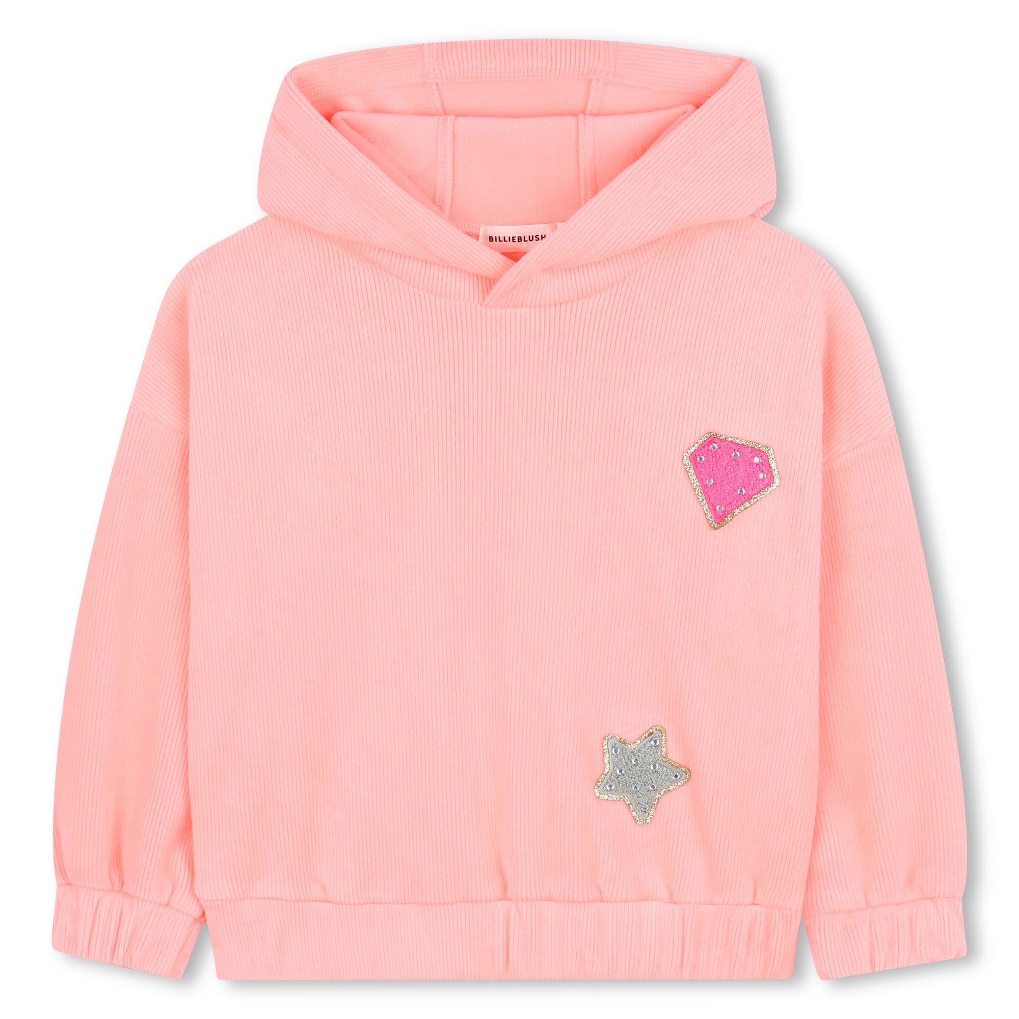 Billieblush - Girls Neon Coral Pink Ribbed Jersey Hoodie