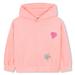 Billieblush - Girls Neon Coral Pink Ribbed Jersey Hoodie