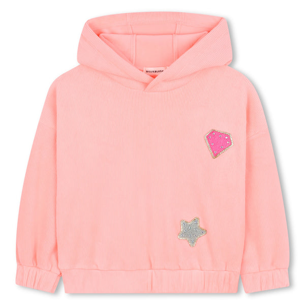 Billieblush - Girls Neon Coral Pink Ribbed Jersey Hoodie