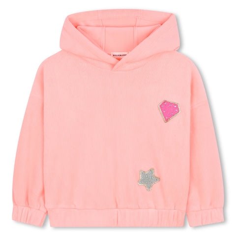 Billieblush - Girls Neon Coral Pink Ribbed Jersey Hoodie