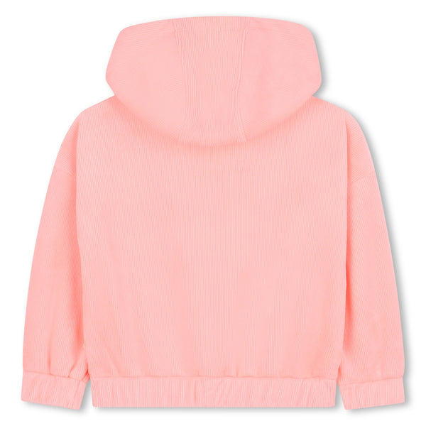 Billieblush - Girls Neon Coral Pink Ribbed Jersey Hoodie