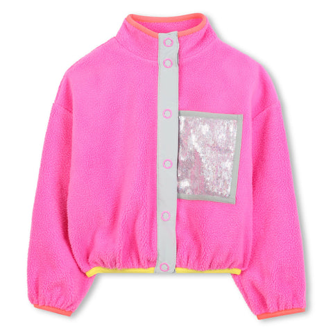 Billieblush - Girls Pink Fleece Jacket with Sequined Pocket