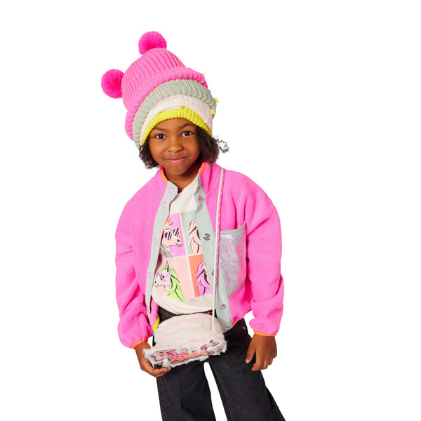 Billieblush - Girls Pink Fleece Jacket with Sequined Pocket