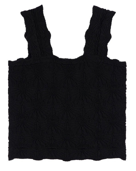 Suzette -  Seamless Floral Textured Tank -Black
