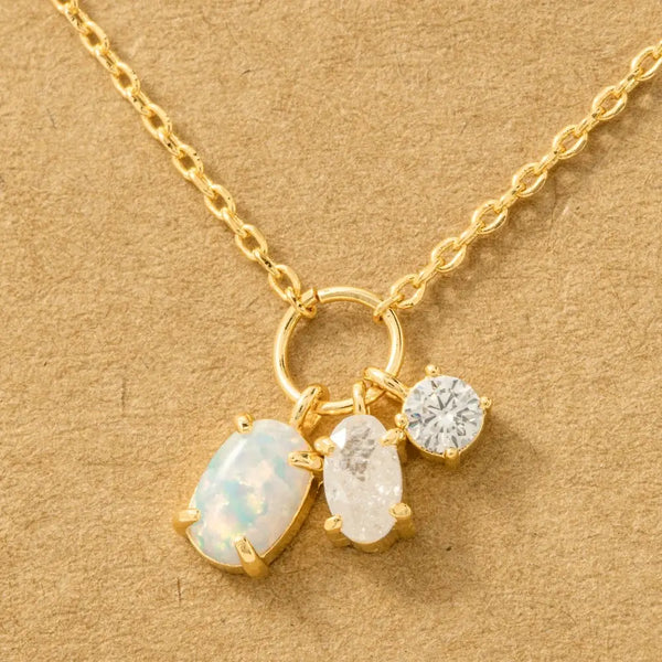 Fame Accessories - Dainty Opal Crystal Charm Necklace