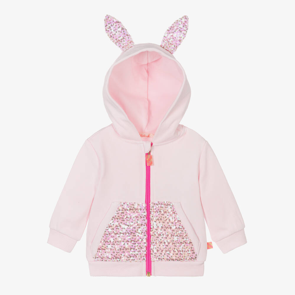 Billieblush - Baby Girls Pink Cotton Sequin Bunny Zip-Up Top