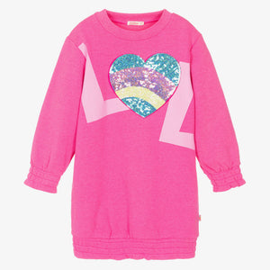 Billieblush - Girls Pink Sequin Heart Sweatshirt Dress