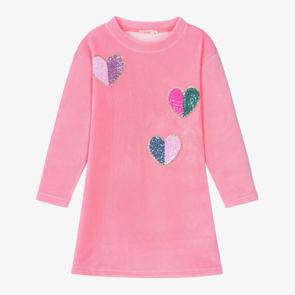 Billieblush - Pink Velour Sequin Hearts Dress