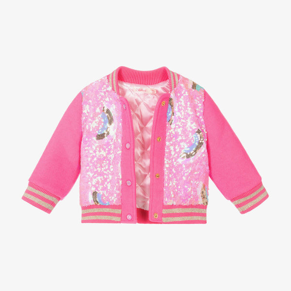 Billieblush - Baby Girls Pink Wool & Sequin Rainbow Jacket