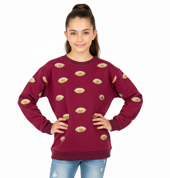 Tweenstyle by Stoopher - Glitter Football Sweatshirt - Burgundy