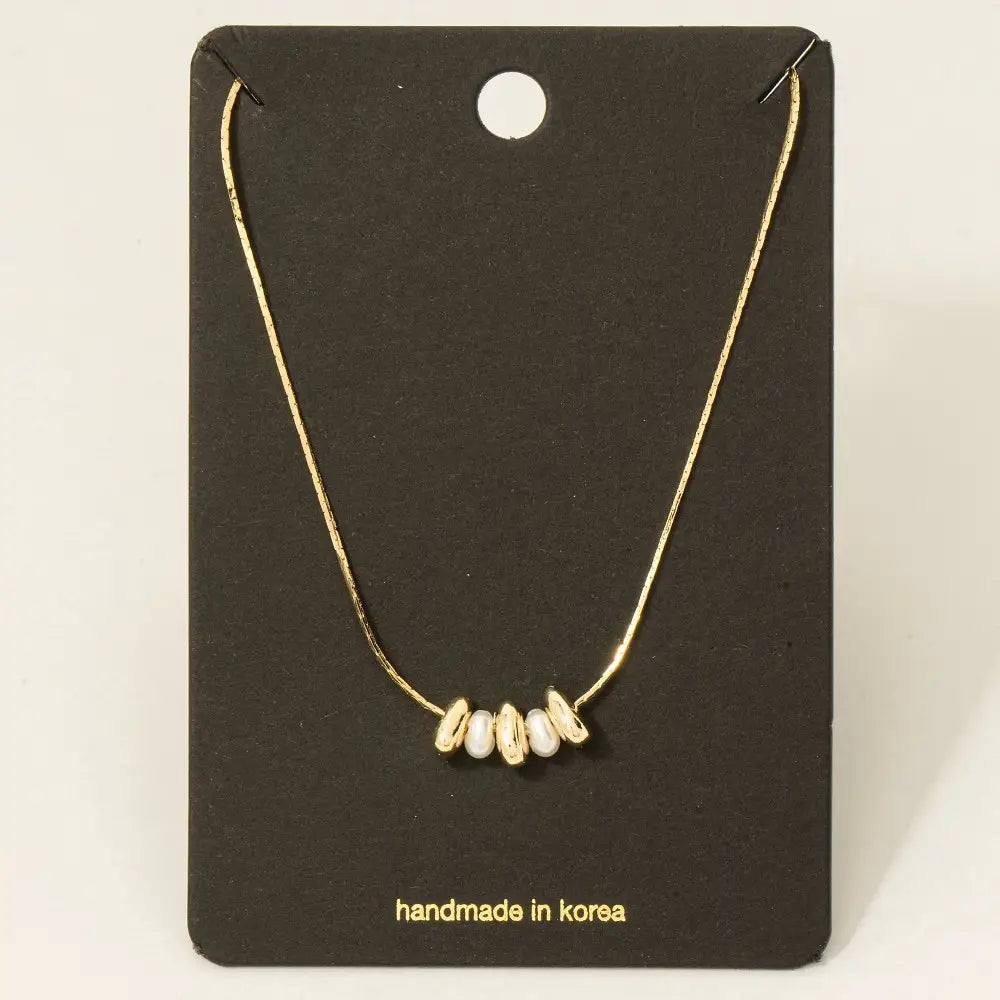 Fame Accessories - Dainty Chain Metallic Bead and Pearl Charms Necklace
