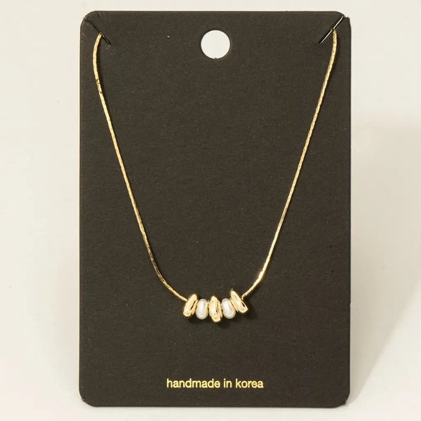 Fame Accessories - Dainty Chain Metallic Bead and Pearl Charms Necklace