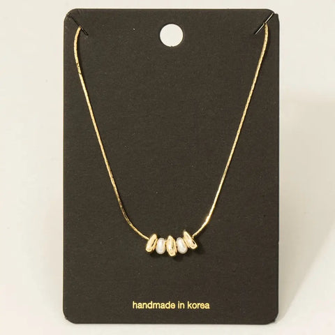 Fame Accessories - Dainty Chain Metallic Bead and Pearl Charms Necklace