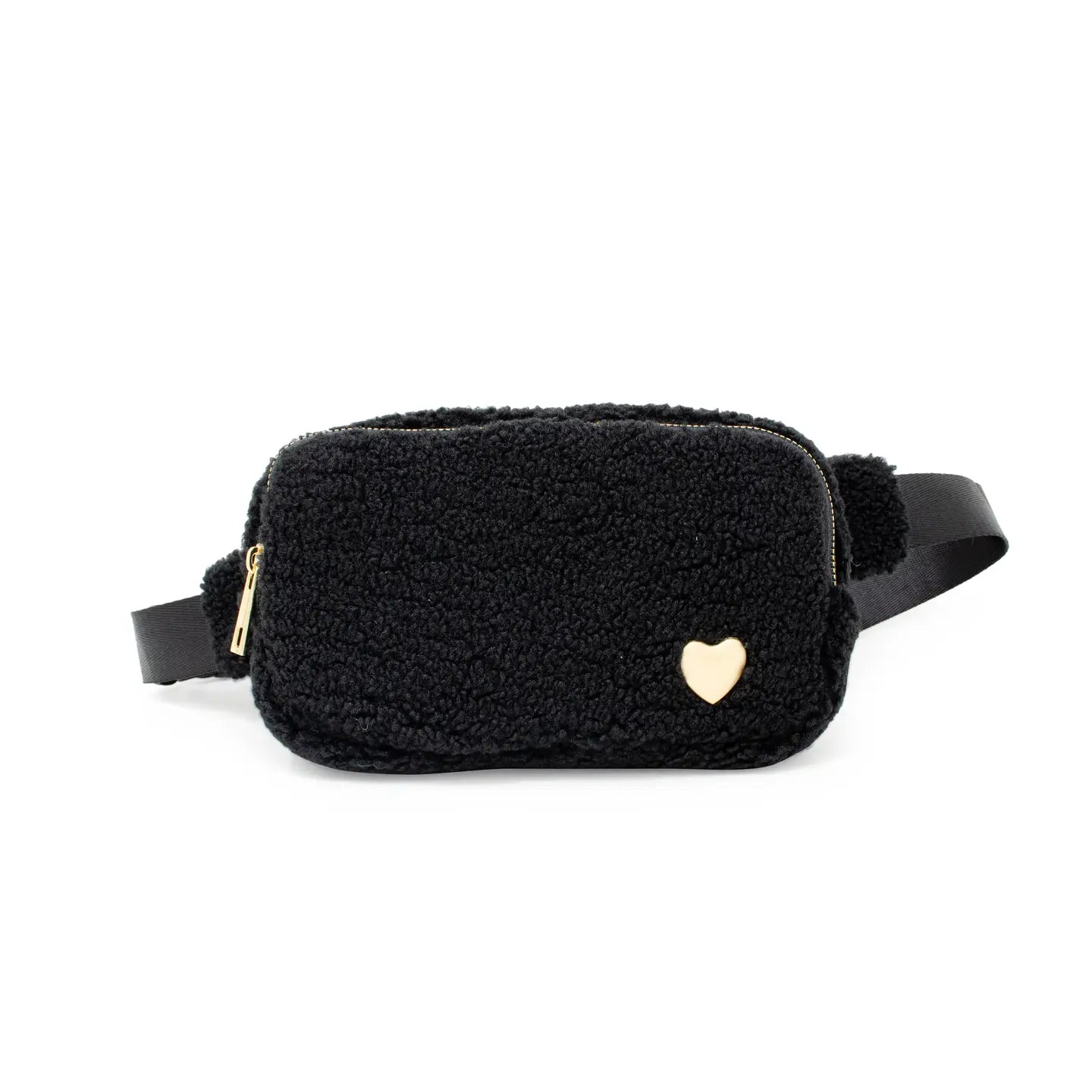 Zomi Gems - Fuzzy Crossbody Sling Bag w/ Heart For Kids - Black