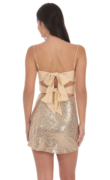 Lucy in the Sky - Sequin Front Twist Bodycon Dress in Gold