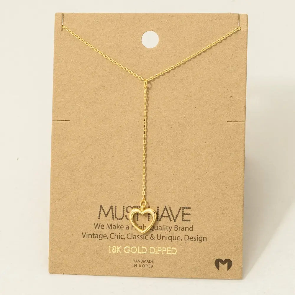 Fame Accessories - Gold Dipped Heart Cutout Charm Y Necklace