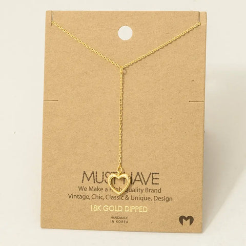 Fame Accessories - Gold Dipped Heart Cutout Charm Y Necklace