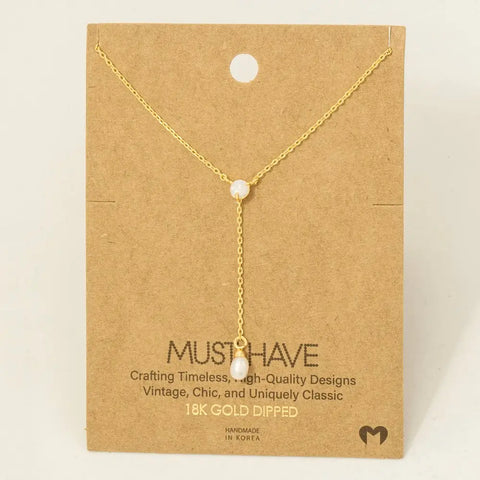 Fame Accessories - Gold Dipped Opal and Pearl Charm Y Chain Necklace