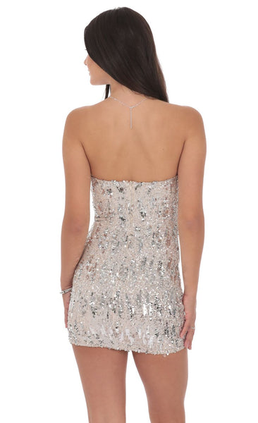 Lucy in the Sky - Two-Toned Sequin Bodycon Dress in Silver