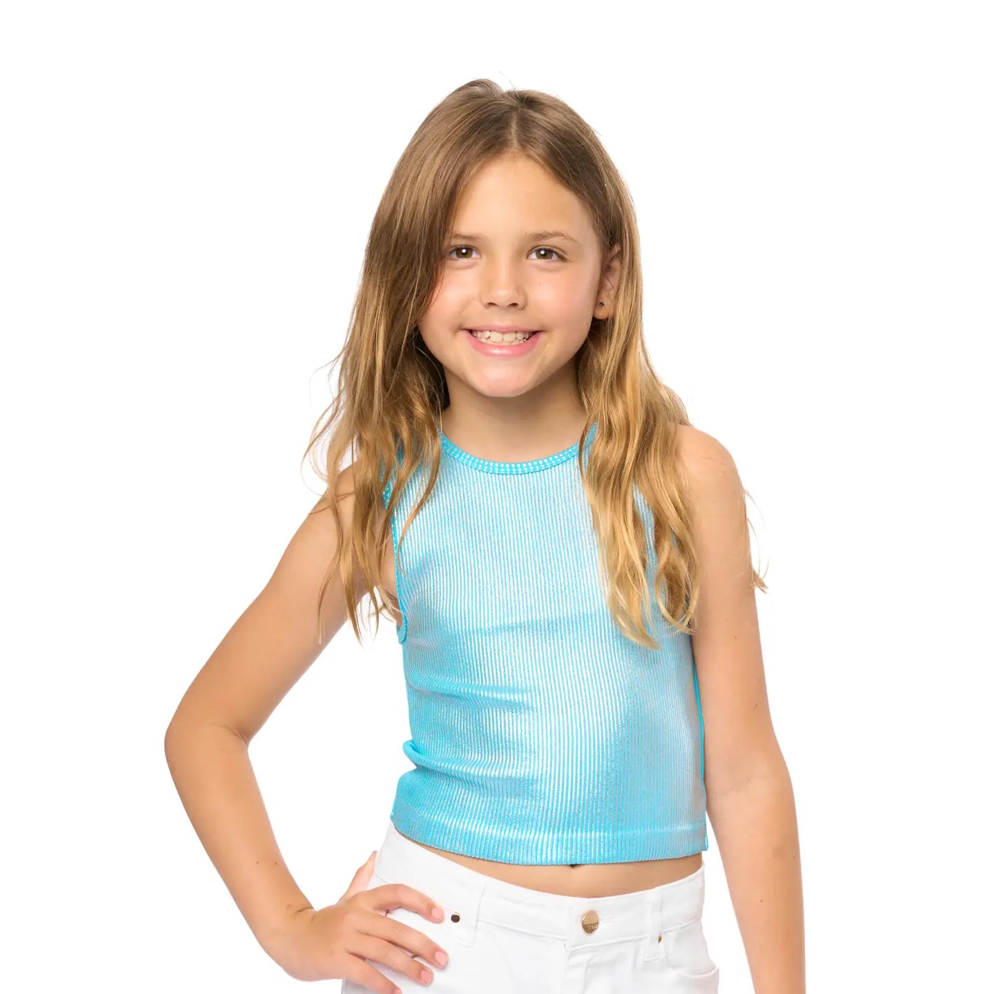 Malibu Sugar - Foil Painted Sleeveless Top For Tweens - Turquoise