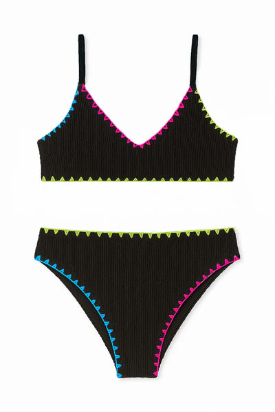 Limeapple - Fleur Crinkle Bikini Swimsuit - Embroidered