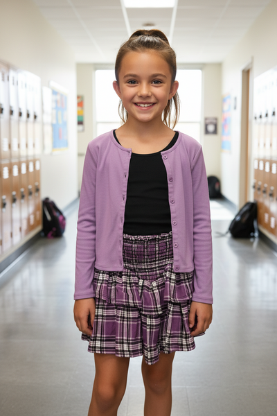 Tweenstyle - Purple Plaid Smocked Skirt