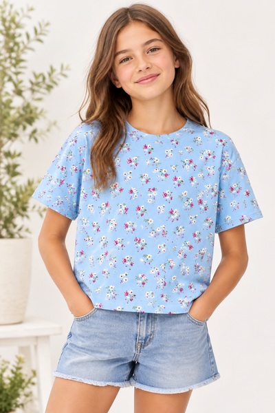 Tweenstyle - Denim Floral Boxy Tee