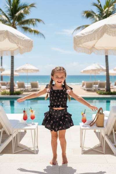 Tweenstyle - Charcoal Floral Smocked Skirt