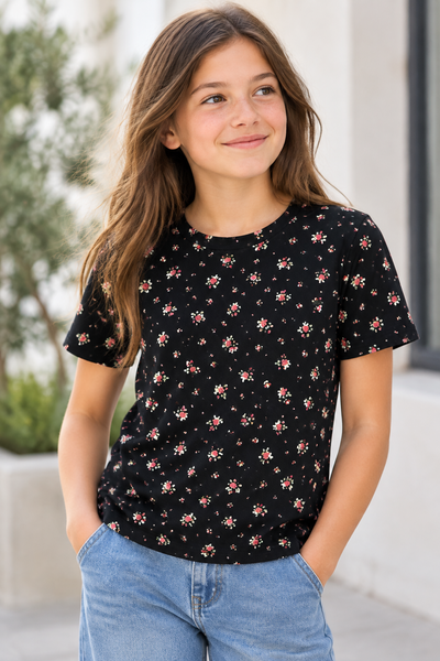 Tweenstyle - Black Floral Boxy Tee