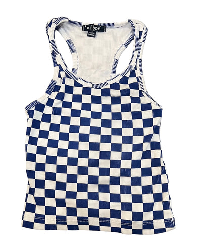 Flowers by Zoe - Royal/White Checkered Racerback Tank
