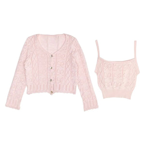 Mini Dreamers - Isabella Bow Knit Tank And Cardigan Set