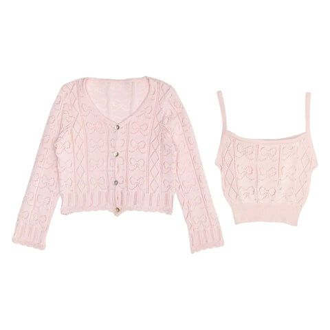 Mini Dreamers - Isabella Bow Knit Tank And Cardigan Set