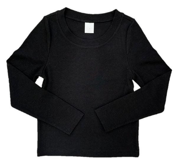 Suzette - Long Sleeve Ribbed Top-Black