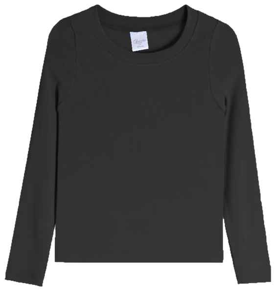 Suzette - Long Sleeve Ribbed Top-Black