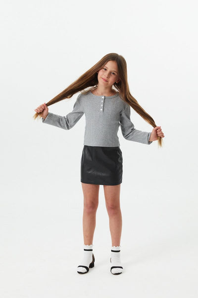 Theme - Sara Navy Vegan Leather Straight Mini Skort