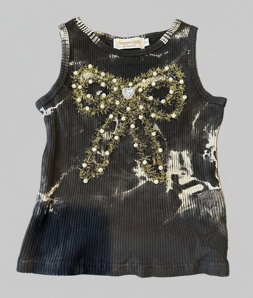 Tweenstyle by Stoopher - Black/Gold Bow Tie Dye Tank