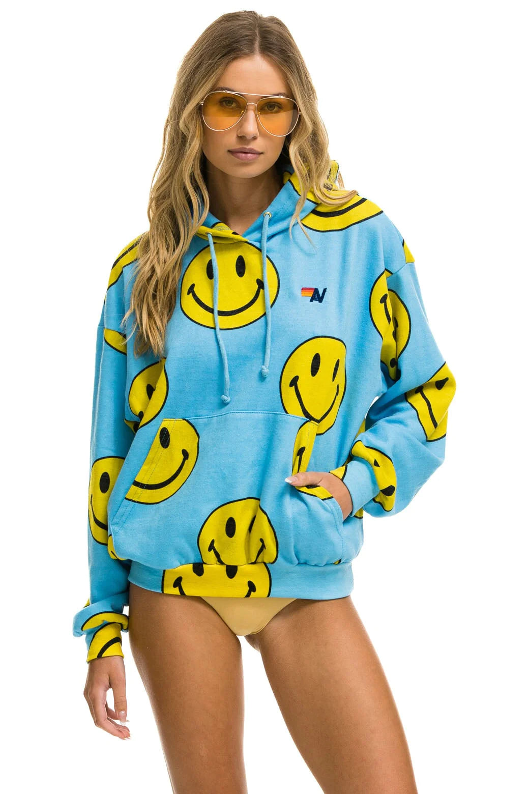Aviator Nation - SMILEY REPEAT RELAXED PULLOVER HOODIE - SKY