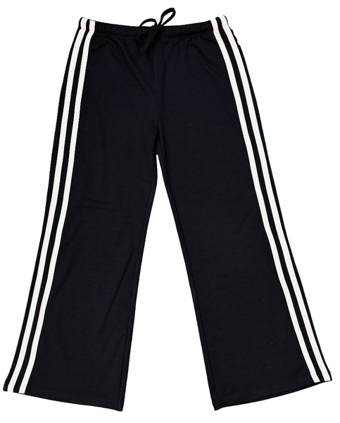 Suzette - Cloud Wide Leg Pant with Side Stripes-Black/White