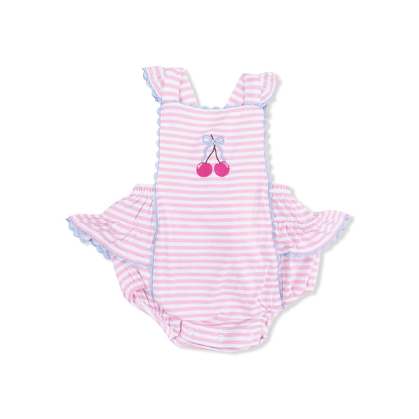 Angel Dear -Cherry Stripe - Ric Rac Ruffle Sunsuit