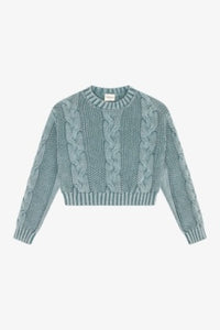 Tenly - Cable Knit Crop Sweater - Acid Seafoam