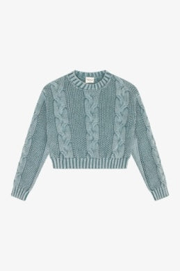 Tenly - Cable Knit Crop Sweater - Acid Seafoam