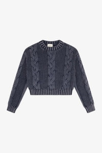 Tenly - CABLE KNIT CROP SWEATER - Wash Denim