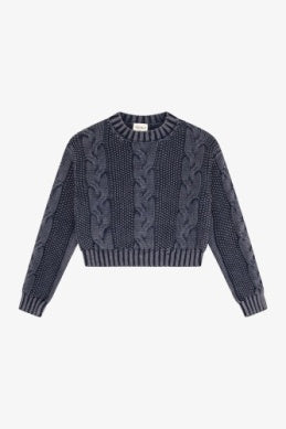 Tenly - CABLE KNIT CROP SWEATER - Wash Denim